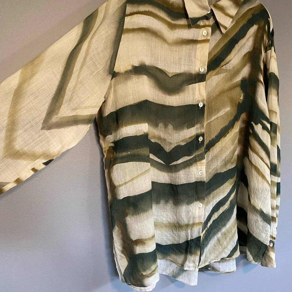 Massimo Dutti Button Down Shirt in Multi Green - Picture 4 of 9